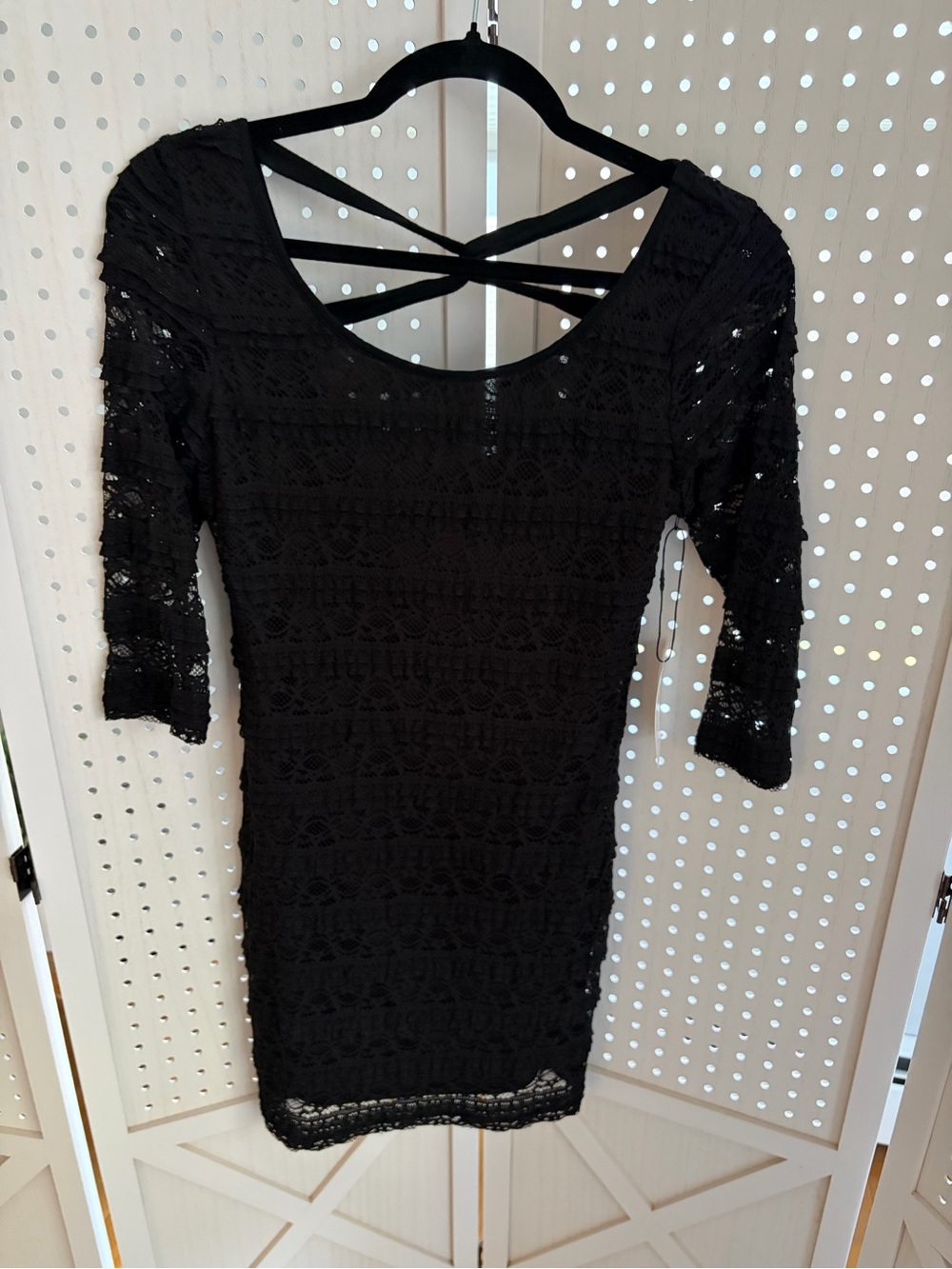 Theory Black Lace Mini Dress with Crisscross Back
